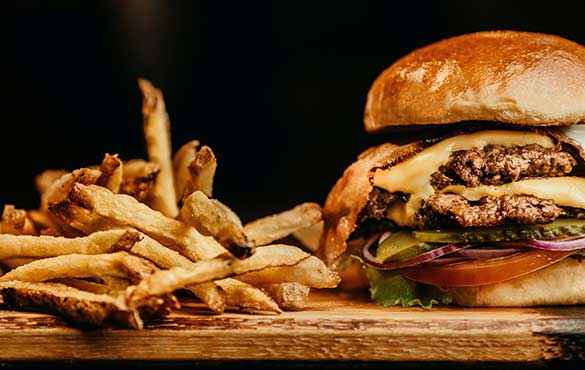 burger and chips at The Ruddy Duck